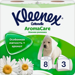 Туалетная бумага Kleenex 3слойная 8рулонов с ароматом ромашки