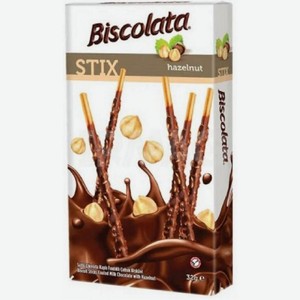 Палочки бисквитные Biscolata Stix Hazelnut в молочным шоколаде с лесным орехом 32 г