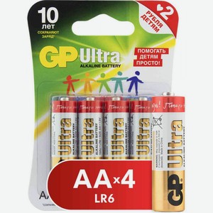 Батарейки алкалиновые GP Ultra Подари жизнь! AA/R6/LR6, 4 шт.