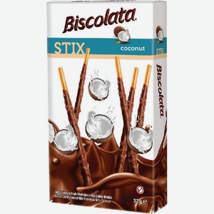 Палочки бисквитные Biscolata покрытые молочным шоколадом с кокосовой стружкой 32 г