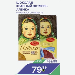 Шоколад Красный Октябрь Аленка 87-90г В Ассортименте