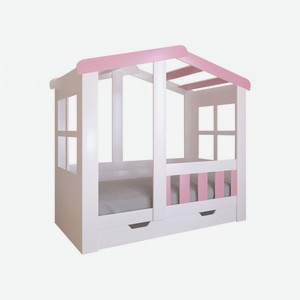 Детская кровать Астра Домик Белый / Розовый С ящиком