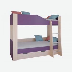 Двухъярусная кровать Астра 2 Дуб Молочный / Фиолетовый С ящиком