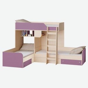 Двухъярусная кровать TRIO-1 Дуб Молочный / Фиолетовый