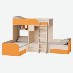 Двухъярусная кровать TRIO-1 Дуб Молочный / Оранжевый