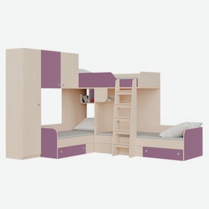 Двухъярусная кровать Трио Дуб Молочный / Фиолетовый Левая