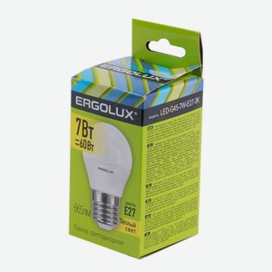 Лампа светодиодная ERGOLUX LED, 7Вт, E27, 3000K, 172-265В, шар