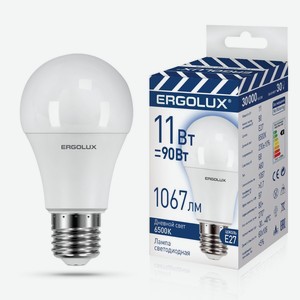 Лампа светодиодная ERGOLUX, E27, 11Вт, 6500К, груша
