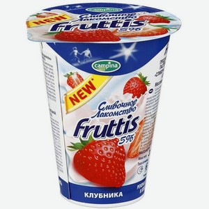 БЗМЖ Йогуртный продукт Фруттис Сливочное лакомство клубника 5% 290г