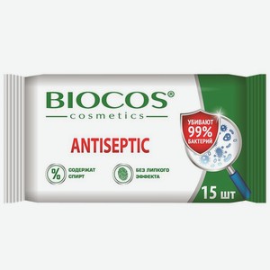 BioCos Влажные салфетки Антисептические 15шт, 0,059 кг