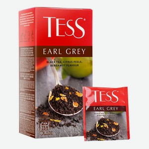Чай черный Tess Earl Grey байховый с цедрой цитрусовых и ароматом бергамота в пакетиках 1,8 г x 25 шт