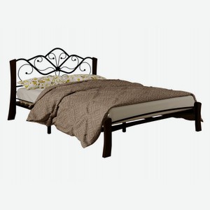 Двуспальная кровать Веста Лайт Черный, металл / Шоколад, массив 160х200 см