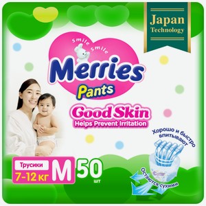 Трусики Merries Good Skin для детей 7-12кг р.M, 50шт
