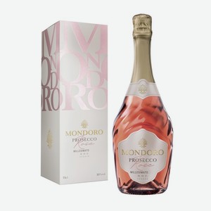 Вино игристое Mondoro Prosecco розовое сухое в подарочной упаковке, 0.75л Италия