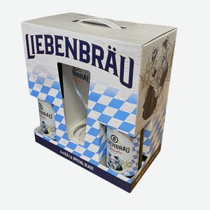 Промо-набор Пиво Liebenbrau Helles светлое + бокал, 0.5л x 4 шт Германия