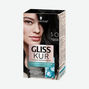 Стойкая краска для волос Gliss Kur Уход & увлажнение с гиалуроновой кислотой 1-0 Глубокий черный