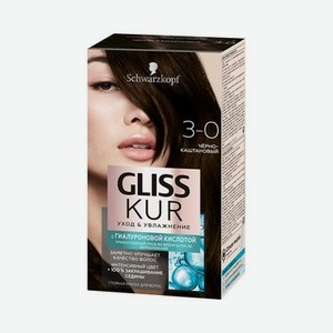 Стойкая краска для волос Gliss Kur Уход & увлажнение с гиалуроновой кислотой 3-0 Черно-каштановый
