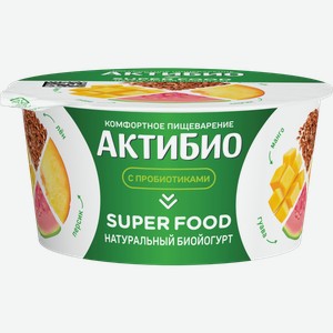 Биойогурт АктиБио Super Food с персиком, манго, гуавой, семенами чиа, амарантом и семенами льна 2%, 140 г