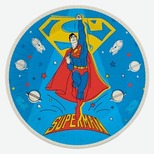 Набор бумажных тарелок Superman, желтый лого, 6 шт d 180 мм