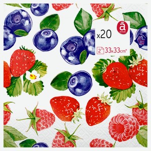 Салфетки Actuel двуслойные с ягодами 33х33 см, 20 шт