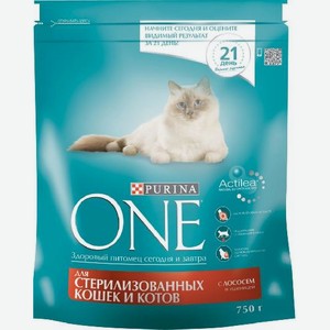 Корм Purina One для стерилизованных кошек с лососем и пшеницей 750г