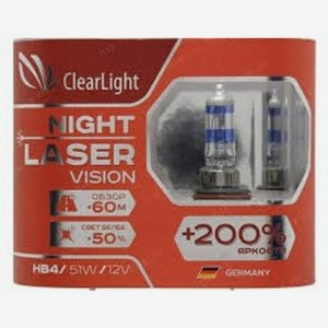 Лампа автомобильная галогенная Clearlight HB4 12V-51W Night Laser Vision + 200%, 2 шт (ML9006NLV200)