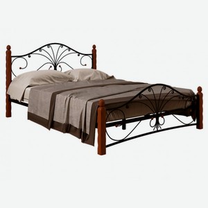 Кровать Сандра Черный, металл / Махагон, массив 160х200 см