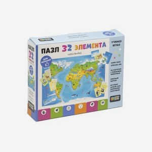 Пазл-карта мира Origami Baby Games напольный + обучающие карточки 32 элемента