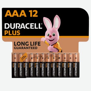 Батарейки Duracell Plus, ААА, 12 шт (LR03-12BL PLUS)