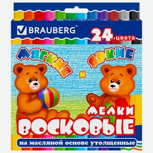 Восковые мелки Brauberg на масляной основе, 24 цвета (222972)