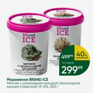 Мороженое BRAND ICE Мятное с шоколадной крошкой; Шоколадная крошка сливочное 13-14%, 300 г