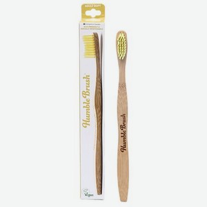 Зубная щетка для взрослых из бамбука желтая мягкая щетина