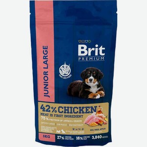 Сухой корм для молодых собак крупных пород Brit Premium Junior L Курица, 3 кг