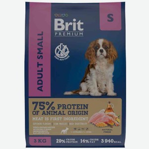 Сухой корм для взрослых собак мелких пород 1-10 кг Brit Premium Adult S Курица и 5 трав, 3 кг