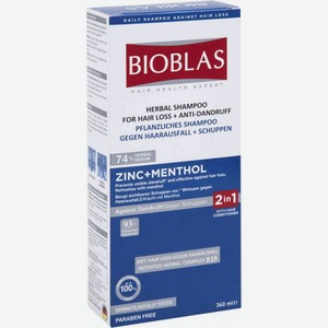 Шампунь для волос от перхоти, против выпадения Bioblas Zinc + Menthol, 360 мл