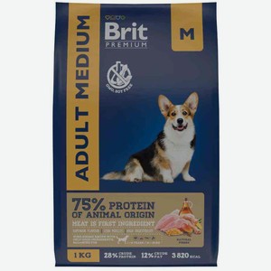 Сухой корм для взрослых собак средних пород Brit Premium Adult M Курица и 5 трав, 1 кг