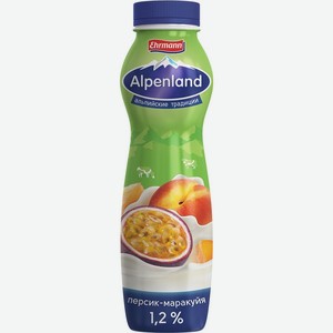 Йогурт питьевой Alpenland Персик и Маракуйя 1,2%, 290 г, пластиковая бутылка