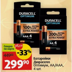 Батарейки Дюраселл Оптимум, AA/AAA, 4 шт.
