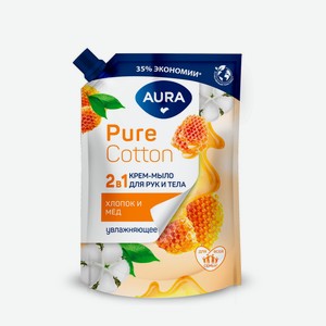 AURA Pure Cotton Крем-мыло 2в1 для рук и тела Хлопок и мёд флакон/дозатор 300мл