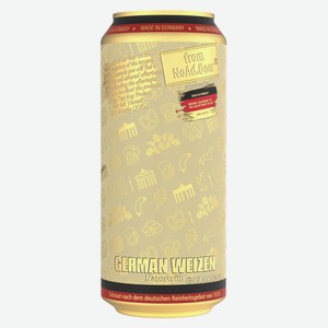Пиво NoAd.Beer German Weizen (НоАд.Бир Немецкий Вайцен) светлое паст. нефильтрованное 5,2% 0,5л ж/б