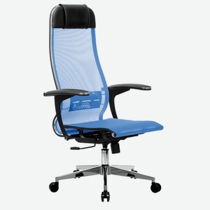 Кресло компьютерное Метта К-4 ХРОМ, прочная сетка, голубое