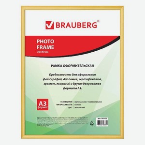 Рамка для оформления Brauberg HIT 2, 30х40 см, пластик, багет 12 мм, золотистая (391132)