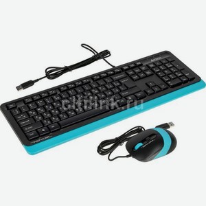Комплект (клавиатура+мышь) A4TECH Fstyler F1010, USB, проводной, черный и синий [f1010 blue]