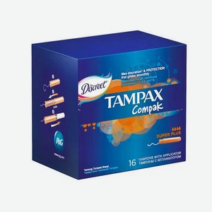 Тампоны TAMPAX Компак с аппликатором супер плюс по 16 шт