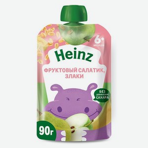 Пюре Heinz фруктовый салатик-злаки пауч 90г с 6месяцев
