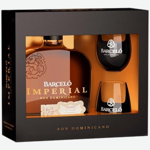 Ром Barcelo Imperial с 2 стаканами в подарочной упаковке, 0.7л Домин.Респ.