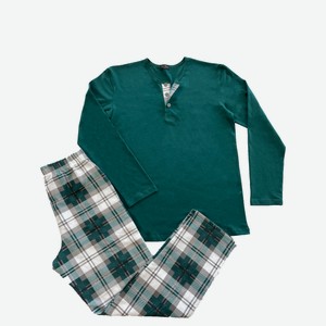 Пижама мужская VALMAY футболка брюки зеленые в клеткуVM1342