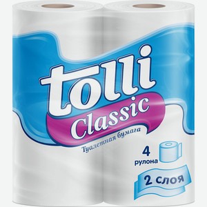 Туалетная бумага Tolli Classic белая двухслойная, 4 рулона