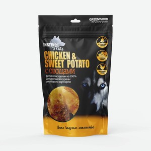 Лакомство для собак GREENWOOD INSTINCT TREATS  Куриное филе со сладким картофелем , кусочки, 80гр