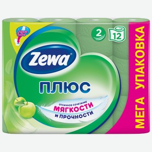 Туалетная бумага Zewa Плюс Яблоко зеленая, 2 слоя, 12 рулонов